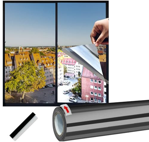 Privacy Film for Glass Windows, Window Film Privacy, Window Film, One Way Window Film UV Mirror Tint Window Film Anti Glare Staticv Heat Reduce for Home Office Black Silver 30x200