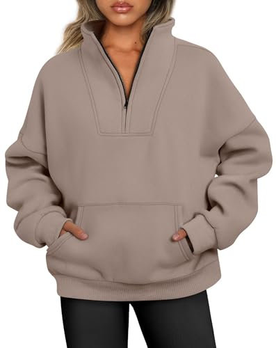 Jhsnjnr Damen Langarm Pullover Half Zip Sweatjacke Oversize Sweatshirt ohne Kapuze Herbst Reißverschluss Sweater Oberteile