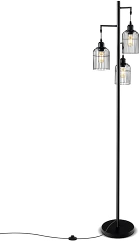 HOMASIS 169cm Stehlampe, modern Stehleuchte mit 3 Lampenschirmen, Industriell Standleuchte E27 mit stabilem Sockel & Fußschalter, Standlampe Metall, Leselampe für Wohnzimmer Schlafzimmer, Schwarz (A)