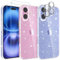 YIRSUR Compatible with iPhone 16 Glitter Clear Case with 2X Screen Protector with 2X Camera Lens Protector, Slim Soft TPU Bumper Anti-Scratch Clear Shockproof Case Women Girls for iPhone 16