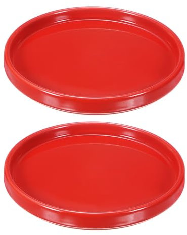 M METERXITY 2er-Pack Keramik-Blumentopf-Untersetzer, 5,4 Zoll OD Runde Pflanzentopf-Untersetzer Blumentopf-Untersetzer für den Innen- und Außenbereich, Keramik-Abtropfschale [Rot]
