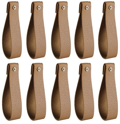 MiOYOOW 10 pezzi Ganci da Parete in Pelle PU, 2,5 x 12 cm Supporto per Tende con Viti, Porta Asciugamani Cinghie da Appendere per Bagno, Cucina, Camera da Letto DIY