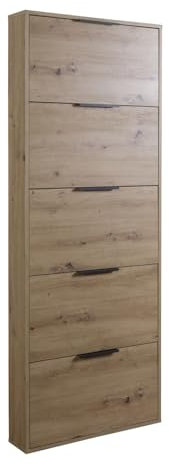 Composad | Scarpiera Slim della Linea ESPRESSO con 5 Ribalte, Scarpiera Salvaspazio, per Ingresso, Ripostiglio, Portascarpe, (LxAxP) 65x173,5x15 cm, Colore Rovere Oak Mielato, Made in Italy
