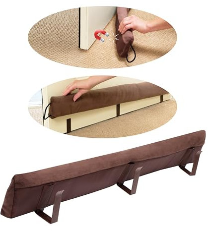 StayPut Door Draft Stopper Insulating Device Installs 2 Ways—Strong Magnets for Metal Doors, Clips for Regular Doors, No Bending Required, 36 (Brown)