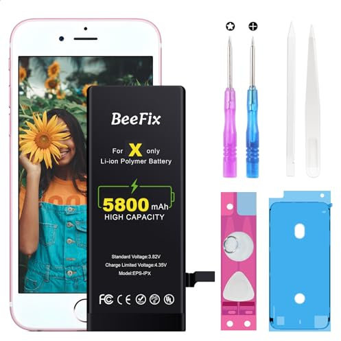 Beefix Batterie pour iPhone X : Haute capacité 5800mAh Li-ION Batterie de Remplacement pour iPhone X avec Outils de réparation Batterie de Remplacement Compatible avec Le modèle A1865 A1901 A1902