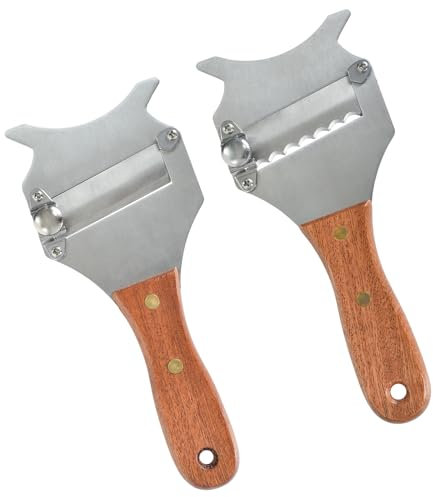 Naapesi Truffle Slicer, 2 Pack, Stainless Steel, Wavy & Straight Blades, Adjustable, Wooden Handle