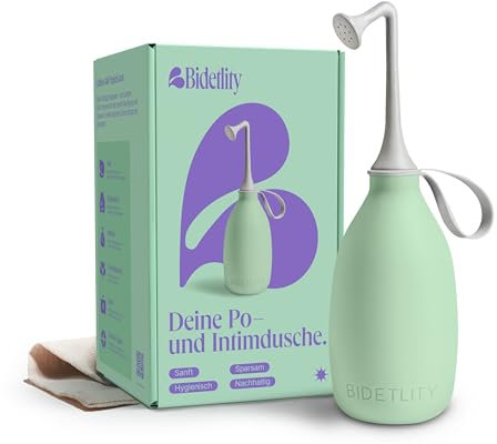 Bidetlity Podusche & Intimdusche 3.0 - Ersetzt Feuchttücher, spart Toilettenpapier, Neuer Duschkopf, Zuhause und als mobiles Reise Bidet, nachhaltige Po-Dusche, tragbar, inkl. Reisetasche, BPA frei