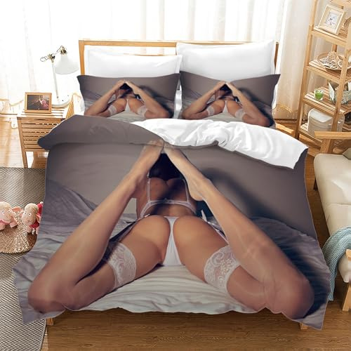 BSYYZQC Bettwäsche 155x220 Frau Bettwäsche-Sets Sexy Bettbezug Weiche Atmungsaktiv Mikrofaser mit Reißverschluss und 2 Kissenbezüge 80x80 für Erwachsene Geeignet
