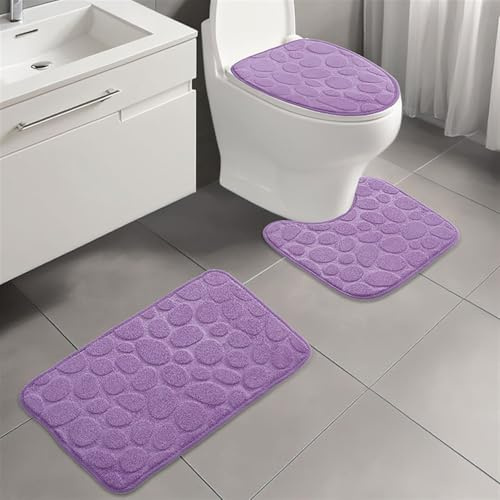 BESTORI Badezimmerteppich Set 3 Teilig Weich rutschfeste Badematte Maschinenwaschbar Toilettenmatte Toilettendeckelbezug Duschvorleger WC 40 x 60 cm Matte, Lila