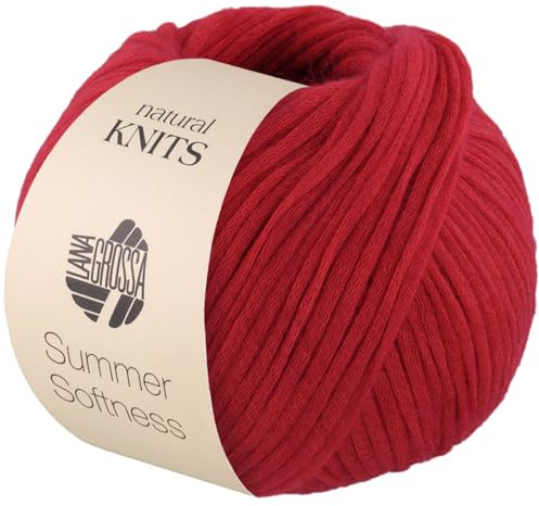 LANA GROSSA Summer Softness | Zartes Baumwollschlauchgarn, voluminös gefüllt mit flauschigen Merinofasern | Handstrickgarn aus 80% Baumwolle (Bio) & 20% Schurwolle | 50g / 130m FB7