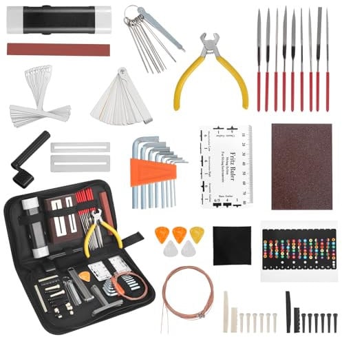 72PCS Guitar Maintenance Tools Kit, Guitar Repair Tools Kit with Carrying Bag, Guitar Repairing Tool Kit for Intonation Adjustment Repair, Guitar Care Cleaning Gift for Music Instrument Beginner