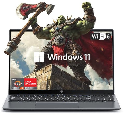 KAIGERR Gaming Laptop AMD Ryzen 7 5700U Laptop Computer 16.1-inch IPS 16GB DDR4 (2 * 8GB, Dual Channel) 512GB NVMe SSD Backlit & Numeric Keyboard WiFi 6 HDMI Type-C USB3.2 Windows Laptop