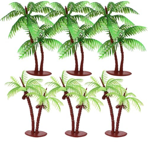 15 Pcs Small Plastic Coconut Trees Palm Tree Cake Toppers Miniature Palm Tree Figurines Mini Artificial Aquarium Plants Fake Tropical Plants Landscape Model for Fish Tank