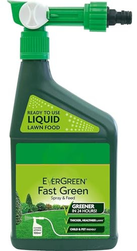 AMK® Miracle Gro Evergreen Fast Green Lawn Food 1 Litre Spray and Feed Ready to Use Fertiliser Feeds Grass Greener in 24 Hours Hose End