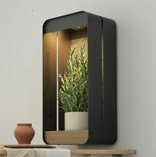 Tall Solar Powered Black Rectangle Wall Planter with Warm White LED Light - IP44 Weather Resistant Design - Modern Outdoor Metal Basket for Small Flower Pots, Foliage and Decorative Displays.