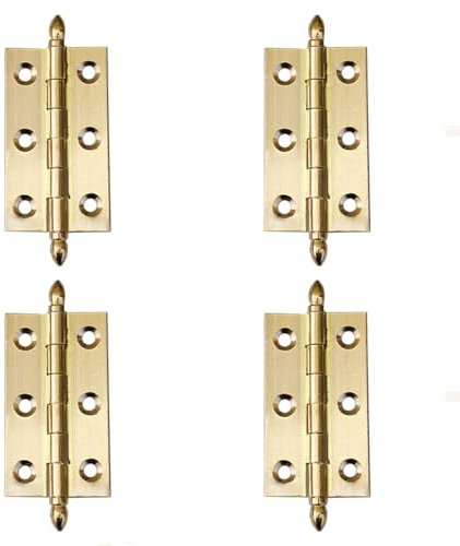 4Pcs Solid Brass Antique Hinges 2 Inches Vintage Door Hinges for Cabinet Bookshel (Brass)