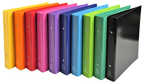 Exacompta - Réf. 529E - Carton de 10 classeurs rigides Iderama - 2 anneaux ronds 25mm - Dos 34mm - Dimensions extérieures : 23x21,5 cm - Format à classer écolier 22x17 cm - 10 couleurs assorties