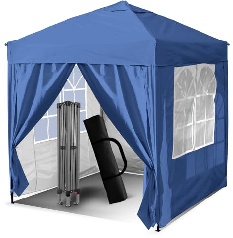Pop Up Pavillon, Pavillon mit abnehmbaren Seitenwänden, stabiles Gestell, witterungsbeständiger Schutz, ideal für Veranstaltungen im Freien, Partys und Märkte (Blau)