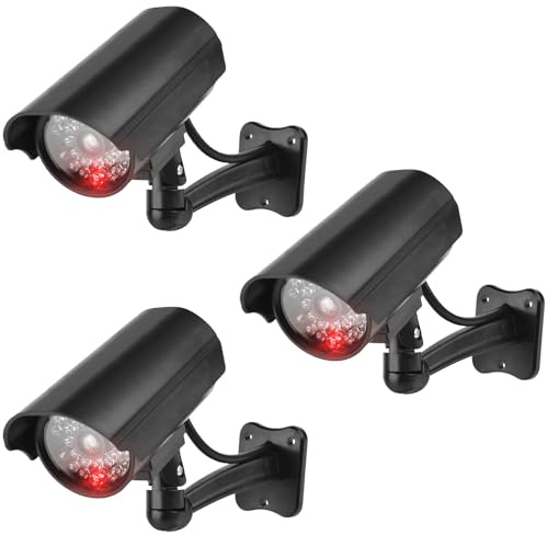 GOEDCH Lot de 3 caméras de surveillance factice - Fausse caméra de surveillance avec optique CCD réglable et réaliste et montage facile pour la sécurité dans la maison, le magasin, l'extérieur