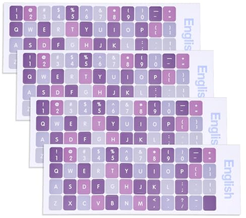 Adesivi per tastiera, 4 pezzi, universali, per tastiera inglese, lettere di ricambio con sfondo viola e lettere bianche per PC, computer, laptop, notebook desktop