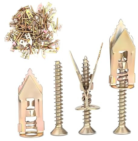 100 Pcs Self Drilling Anchor Screws, Plasterboard Fixings & Wall Plugs, Drywall Anchors for Fixing TV Shelf Cabinet Curtains Calligraphy