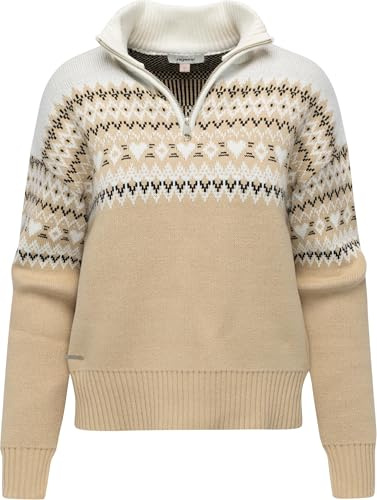 Ragwear Damen Warmer Norweger Pullover Strickpullover Troyer mit hohem Kragen und Zipper Norwie Sand Gr. XXL
