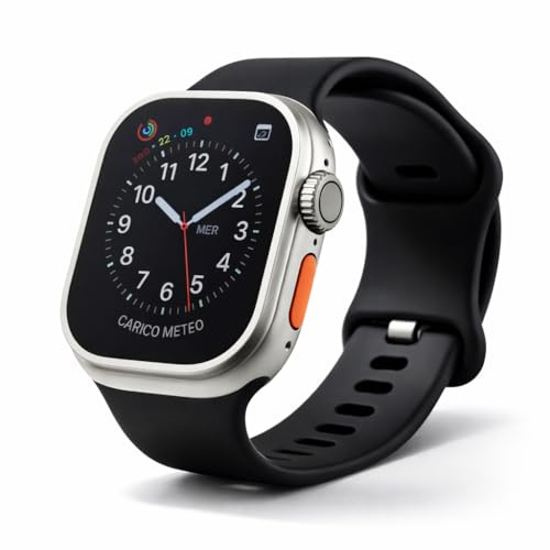 Cinturino Sport in Silicone Soft-Touch per Apple Watch 44mm 45mm 46mm 49mm, Ricambio in Gomma Morbida Compatibile con iWatch Serie 11 10 9 8 7 6 5 4 SE e Ultra 3/2/1, Anallergico e Anti-Sudore, Nero