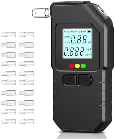 Yeerain Ethylotest Electronique à Double Capteur Capteurs, Alcootest Professionnel avec Écran LCD numérique, Etylometre Électronique Homologué, pour Usage Personnel et Professionnel, avec 20 Embouts