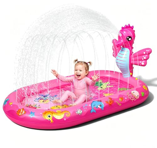 Inflatable Paddling Pool for Kids, Splash Pad for Kids, 3 in 1 Haima Pattern Kids Pool Inflatables, Thickened Material with Water Pipe, Backyard Summer Water Toys for Boys and Girls Age 1+