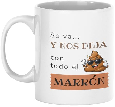 LA CASA DE LAS TAZAS - Taza de Jubilación, Nos has dejado con el marron. Cerámica Blanca, 325 ml, Apta para Microondas y Lavavajillas, Regalo Original. Jubilarse