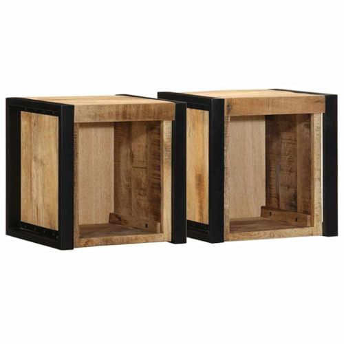 Mhdvray 2er Set Schwebende Nachttische aus massivem Mangoholz, Wandmontage Nachtkonsolen 40x35x40 cm, Rustikale Wandtische für Schlafzimmer, Massivholz Beistelltische mit Stauraum