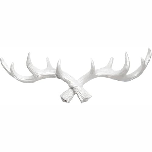 Hansmeier Geweih Kleiderhaken Garderobenhaken - Weiß - Für Außen, Innen, Balkon & Garten - 49 cm - Hirschgeweih - Garderobe - Hohe Tragkraft