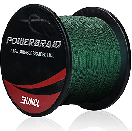 RUNCL PowerBraid Braided Fishing Line, Ultra Durable Braided Line 4 Strands - Seamless Weaving Tech, Enhanced Coating Tech, Zero Stretch, High Sensitivity (Moss Green, 300Yds, 40LB(18.1kgs))