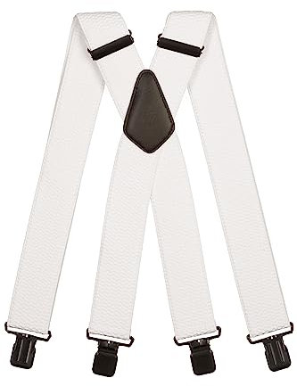 Olata Extra Breite Hosenträger für Herren – 5 cm breit, Robust und Verstellbar mit Stabilen Clips, Ideal für Arbeit und Elegante Outfits. Weiß (Schwarz Clips)