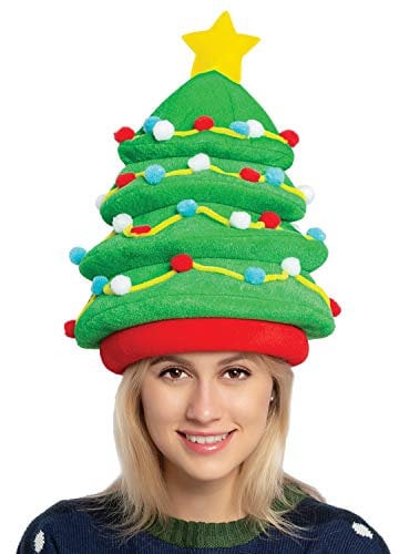 JOYIN Plüsch Weihnachtsbaum Hut für festliche Party Dress Up Feiern, Winter Party Favor, Weihnachtsdekoration, Beanie Kostümzubehör Grün