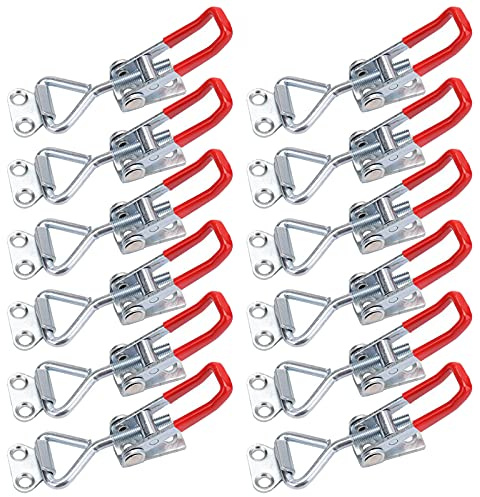 Hedume 12 Pack Pull Latch, Metal Adjustable Door Cabinet Box Case Toggle Latch Hasps Toggle Clamp, 4001, 220Lbs Holding Capacity