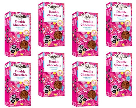Angelic Free From 8 Pack Double Chocolate Chip Vegan & Gluten Free Cookies. Dairy, Nuts, Soya, Egg, Peanut & Wheat Free. Allergy Safe Multipack Biscuits Free From Top 14 Allergens. (8 x 125g)