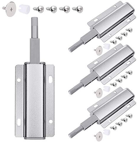 JIZZU 4 Pack Push to Open Door Catches for Handles Kitchen Cupboard Doors, Soft Close Door Push Latch with Magnetic Catches for Cabinet Doors, Soft Close Door Damper Cupboard Latch (Aluminum Alloy)