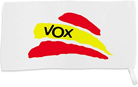 MERCHANDMANIA Toalla PEQUEÑA Absorbente Bandera ESPAÑA Partido VOX Suave Personalizada con Cinta Elastica