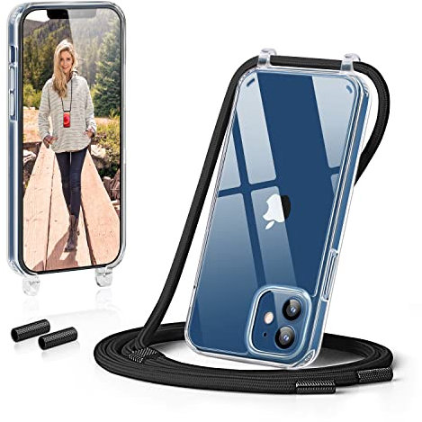 GOODVISH Handykette kompatibel mit iPhone 12 Pro 6,1 Display, Necklace Hülle mit Band iPhone 12 Handyhülle für zum Umhängen,Transparent Case mit Schnur Schutzhülle mit Kordel, Schwarz