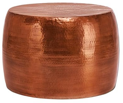 WOMO-DESIGN Couchtisch rund Ø59x41cm, Kupfer, Zylinder, Unikat, handgefertigt aus Aluminium, Hammerschlag Design, Metall Sofatisch, Wohnzimmer Beistelltisch, Flacher Wohnzimmertisch Orient Loungetisch