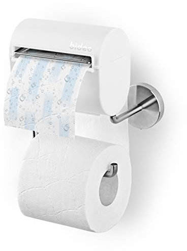 bideo® Altes Modell - mit einigen Fehlern - Toilettenpapierhalterung inkl. Befeuchter, Kleben statt Bohren | Ohne Farb-, Duft- und Konservierungsstoffe (Toilettenpapierhalter, Weiß)