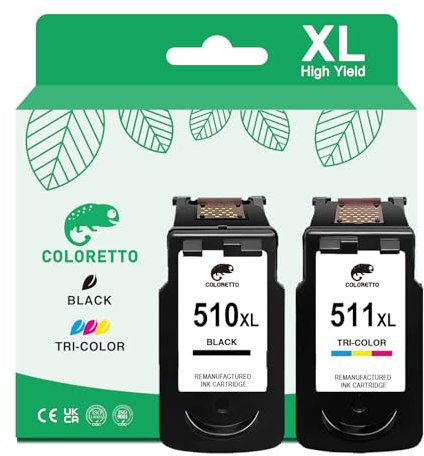COLORETTO 510XL 511XL Druckerpatronen für Canon 510 XL 511 XL für Canon MP250 MP260 P480 MX360 IP2700 (1 Schwarz 1 Farbe) Wiederaufbereitete Patronen