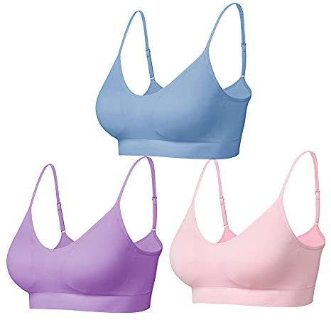 Comfyin Bustier Damen Gepolstert Sport BH Set ohne Bügel Yoga BH Top 3er Pack,Rosa+blau+lila,M
