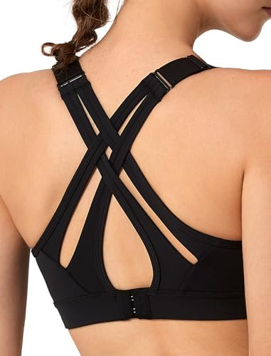 Yvette Sport BH Starker Halt Verstellbar Träger Gekreuzt Rücken Große Größen für Fitness Lauf Yoga, Schwarz,4XL Große Größen