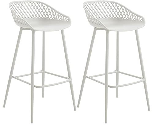 IDIMEX Lot de 2 tabourets de Bar IREK Chaise Haute pour Cuisine ou comptoir au Design Retro avec accoudoirs, en Plastique et métal Blancs, Hauteur d'assise 75 cm