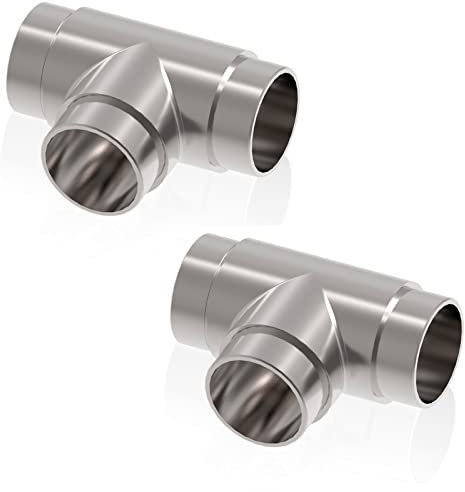PRIOstahl Lot de 2 raccords en T - Diamètre : 33,7 mm - Pour tube rond, main courante, balustrade, escalier, tube - En acier inoxydable V2A