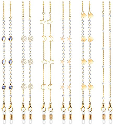 LIPIODOL 6 Stücke Gesichtsschutz Brillenkette Brillenband Lanyard mit Gummiring Ohrhaken Brillenketten Zubehör Halsketten Armbänder für Frauen Mädchen