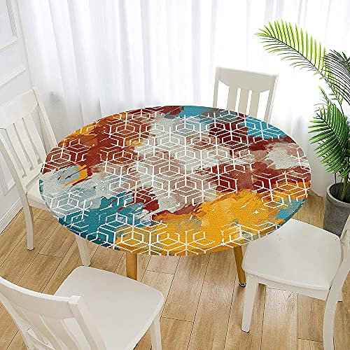 Morbuy Rund Tischdecke Elastisch, Graffiti Rund Tischdecken Wasserdicht Lotuseffekt Abwaschbar Abwischbar Tischtuch für Garten Outdoor Küchentisch (Für Tisch 110-120 cm,Mehrfarbig)