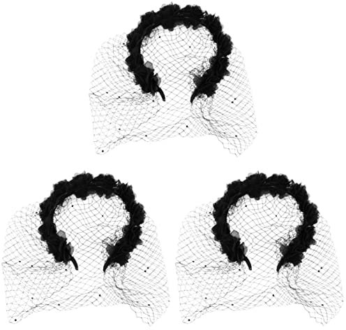 Beaupretty 3Pcs Braut Hochzeit Mädchen Weibliches Stirnband Einfache Schleier Fascinator Haare Kurz mit Mesh Frauen Schwarz Hoop Kopfbedeckung Headdresss für Mädchen Einzigartigen Blumenkopf